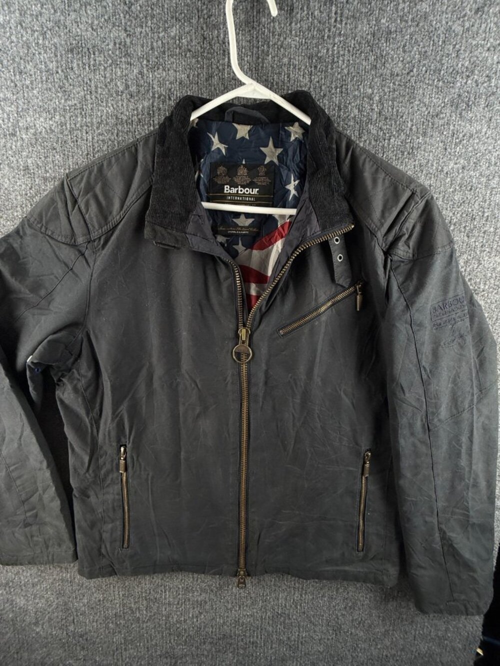 Barbour International SAMPLE Placer Blue Medium Wax Jacket Full Zip Mcqueen